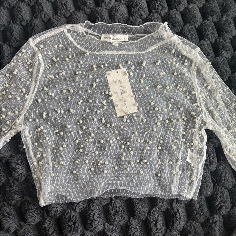 Hot & Delicious Sheer Pearl Embellished Blouse